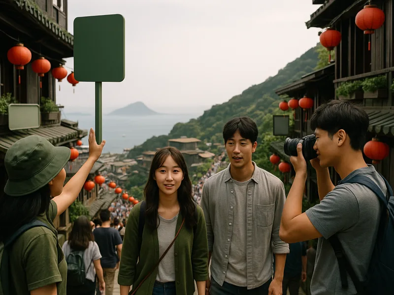 韓國旅客在宜蘭五峰旗步道欣賞龜山島海景。